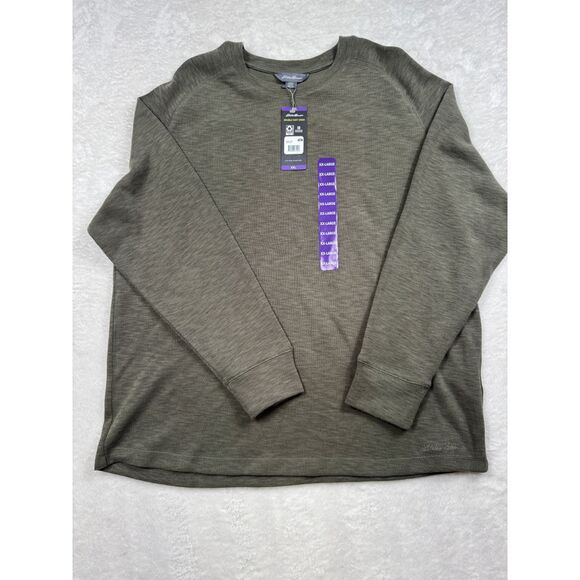 NWT Eddie Bauer Tight Knit Crew Neck Long Sleeve‎ Sweater Casual Olive Green XXL - Picture 1 of 10